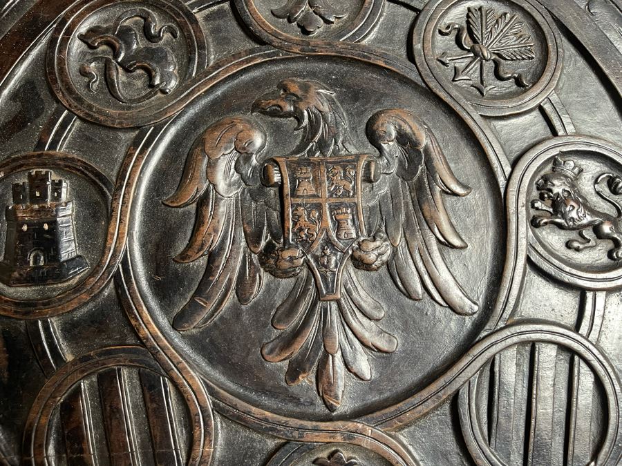 Antique Wooden Relief Carved English Writing Desk Table With Two-Drawers - See Photos For Carvings [Photo 29]