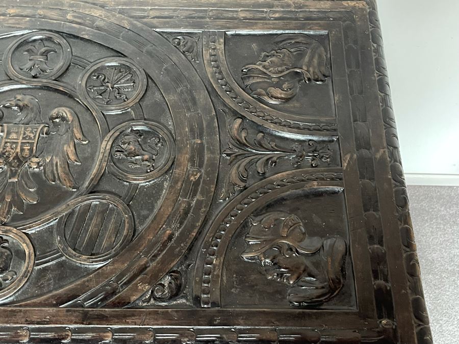 Antique Wooden Relief Carved English Writing Desk Table With Two-Drawers - See Photos For Carvings [Photo 6]