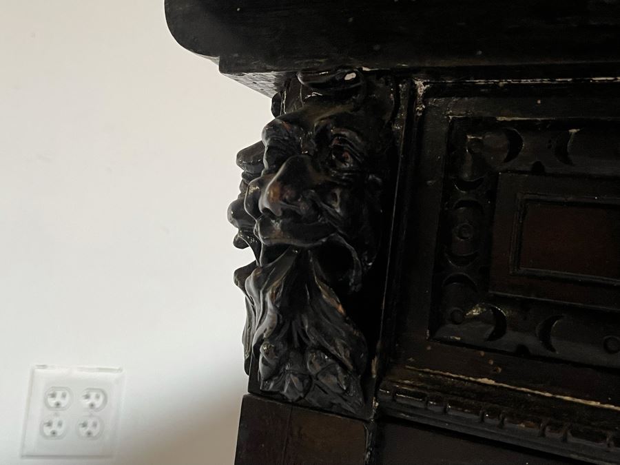 Antique Wooden Relief Carved English Writing Desk Table With Two-Drawers - See Photos For Carvings [Photo 19]