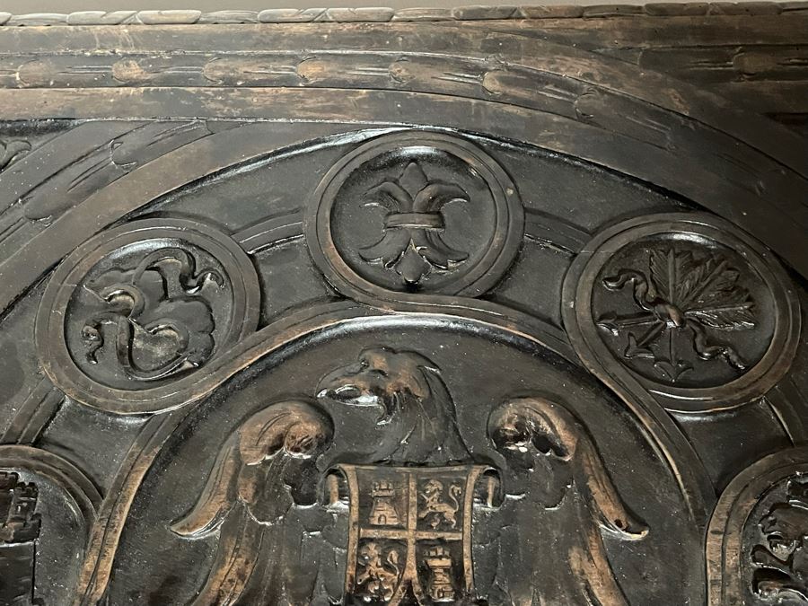 Antique Wooden Relief Carved English Writing Desk Table With Two-Drawers - See Photos For Carvings [Photo 9]