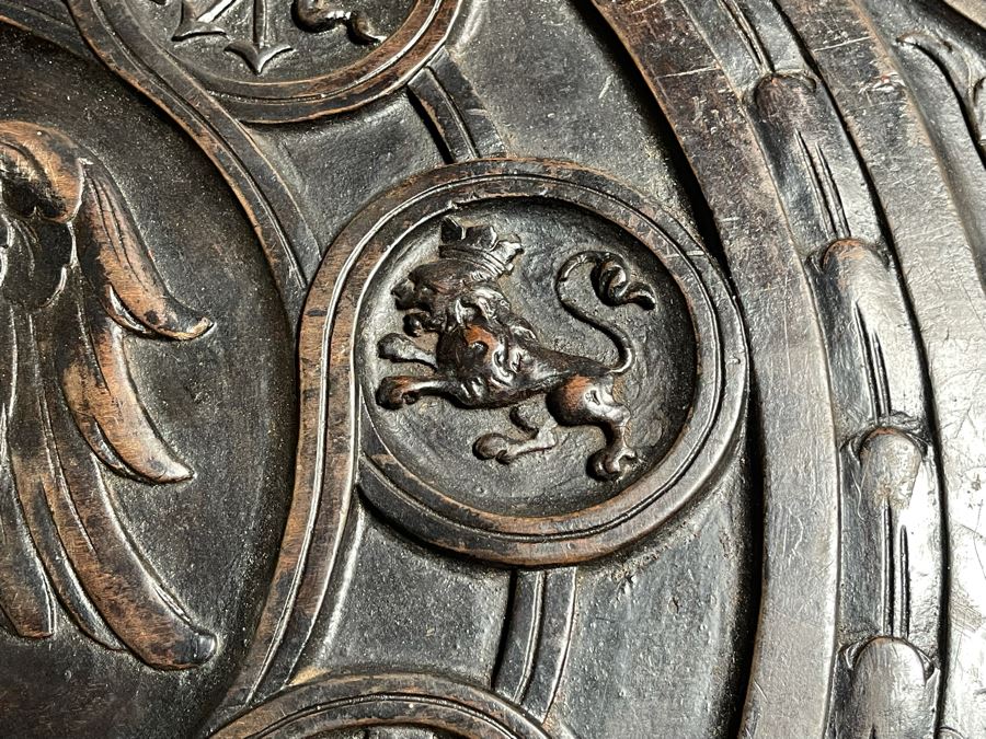 Antique Wooden Relief Carved English Writing Desk Table With Two-Drawers - See Photos For Carvings [Photo 30]