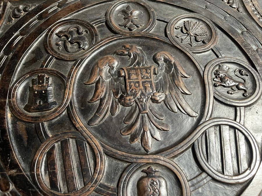 Antique Wooden Relief Carved English Writing Desk Table With Two-Drawers - See Photos For Carvings [Photo 28]