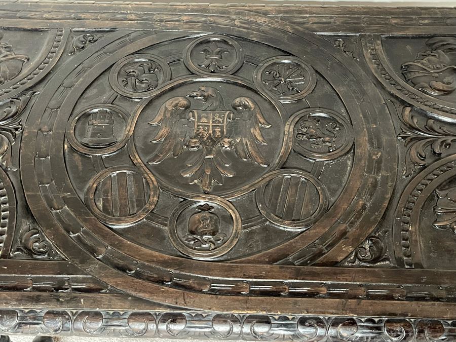 Antique Wooden Relief Carved English Writing Desk Table With Two-Drawers - See Photos For Carvings [Photo 2]
