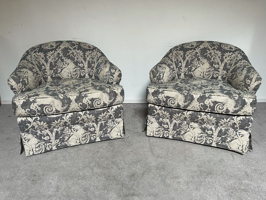 JUST ADDED - Pair Of Contemporary Designer Armchairs 33W X 36D X 30H