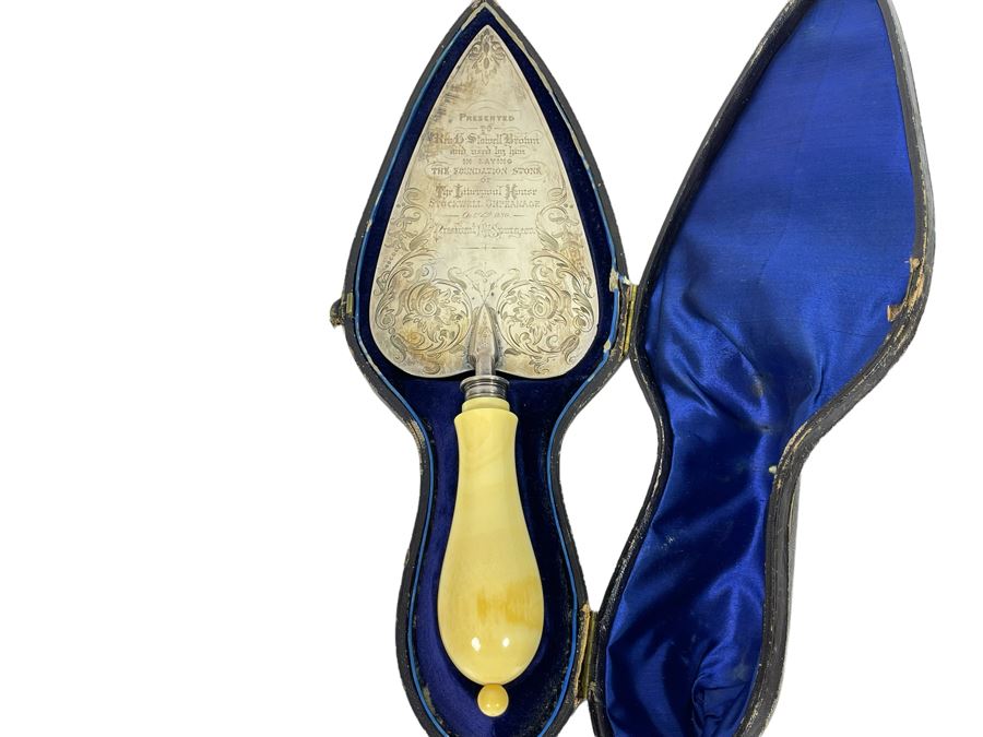 Important Historical Piece: Charles Haddon Spurgeon (English Preacher Known As “Prince Of Preachers”) Antique 1880 English Sterling Silver Victorian Presentation Trowel For Construction Of The Stockwell Orphanage In London [Photo 3]