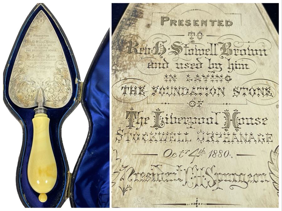 Important Historical Piece: Charles Haddon Spurgeon (English Preacher Known As “Prince Of Preachers”) Antique 1880 English Sterling Silver Victorian Presentation Trowel For Construction Of The Stockwell Orphanage In London [Photo 2]