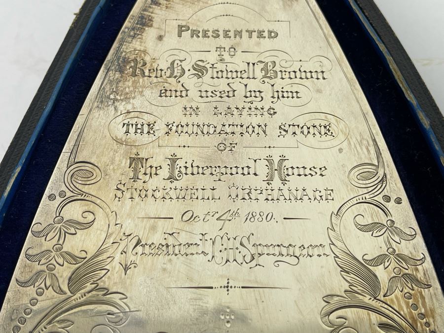 Important Historical Piece: Charles Haddon Spurgeon (English Preacher Known As “Prince Of Preachers”) Antique 1880 English Sterling Silver Victorian Presentation Trowel For Construction Of The Stockwell Orphanage In London [Photo 5]