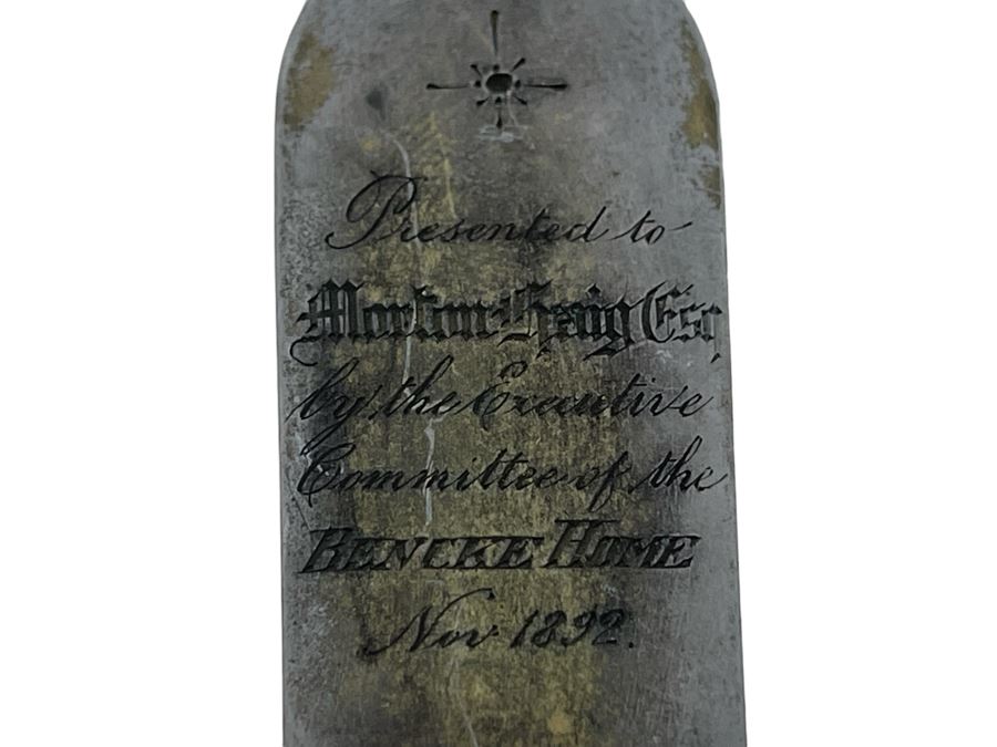 Antique 1892 English Sterling Silver Presentation Knife With Deer Hoof Handle 10L [Photo 5]