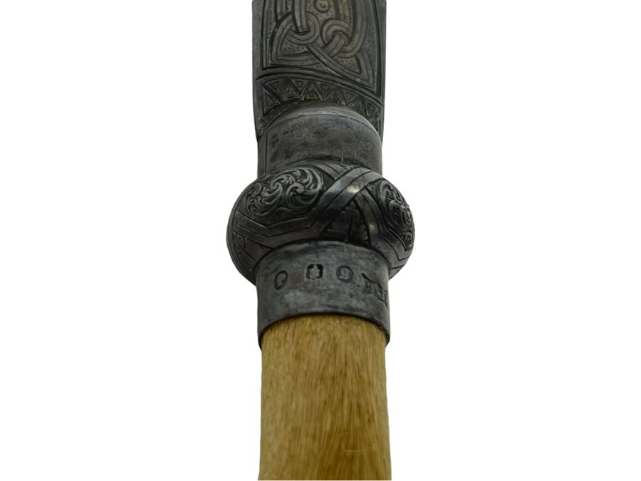 Antique 1892 English Sterling Silver Presentation Knife With Deer Hoof Handle 10L [Photo 3]
