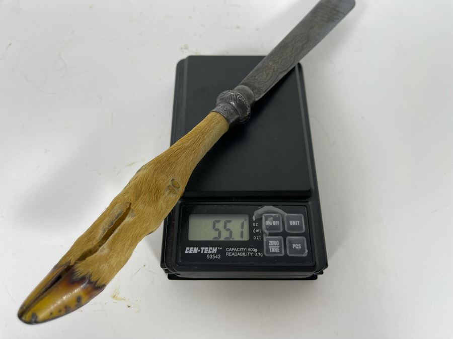 Antique 1892 English Sterling Silver Presentation Knife With Deer Hoof Handle 10L [Photo 13]