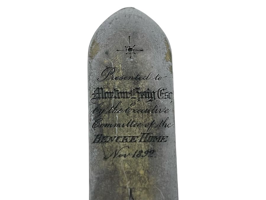 Antique 1892 English Sterling Silver Presentation Knife With Deer Hoof Handle 10L [Photo 6]