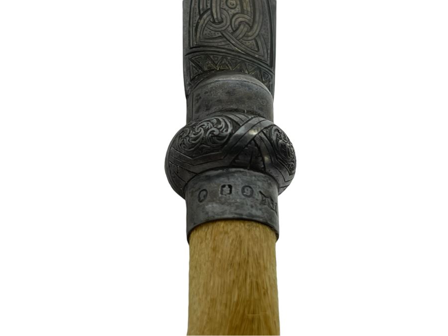 Antique 1892 English Sterling Silver Presentation Knife With Deer Hoof Handle 10L [Photo 2]