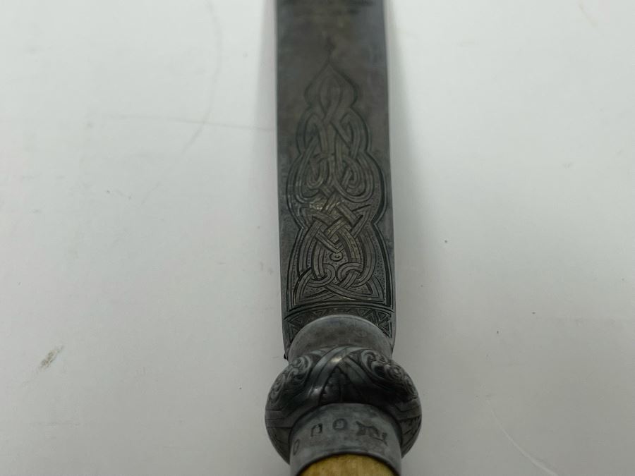 Antique 1892 English Sterling Silver Presentation Knife With Deer Hoof Handle 10L [Photo 10]