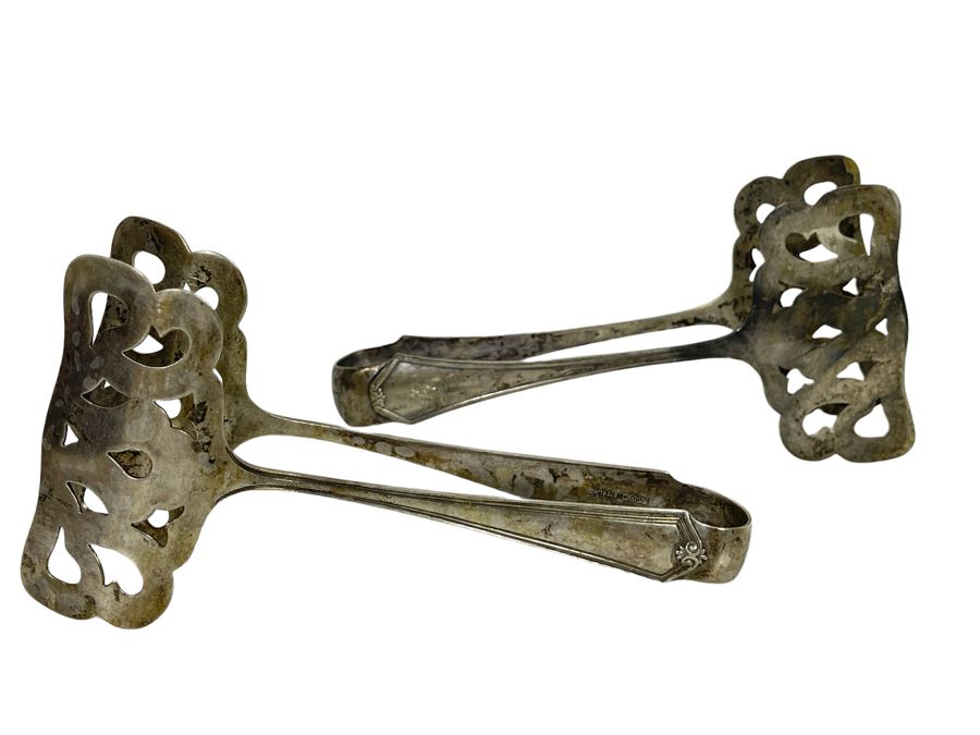 Pair Of Antique Sterling Silver Toast Tongs Tong Pierced SSMC 112g Silver Melt Value $68 [Photo 1]
