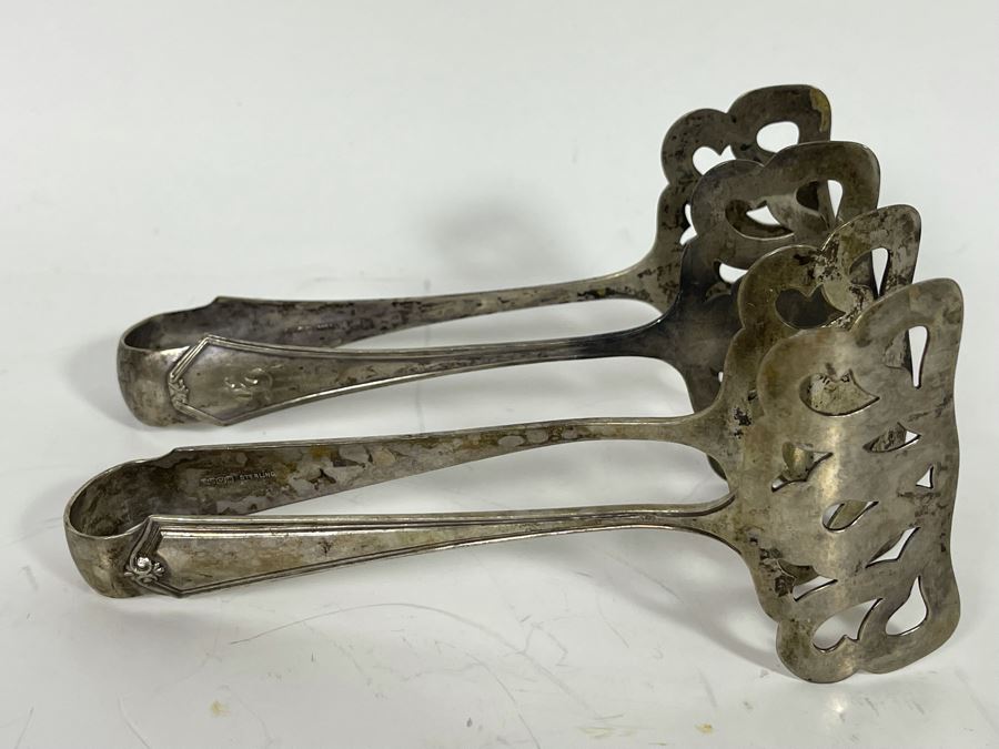 Pair Of Antique Sterling Silver Toast Tongs Tong Pierced SSMC 112g Silver Melt Value $68 [Photo 10]