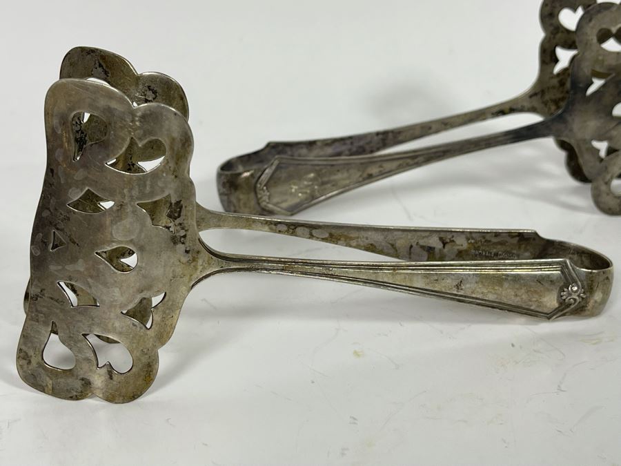 Pair Of Antique Sterling Silver Toast Tongs Tong Pierced SSMC 112g Silver Melt Value $68 [Photo 3]