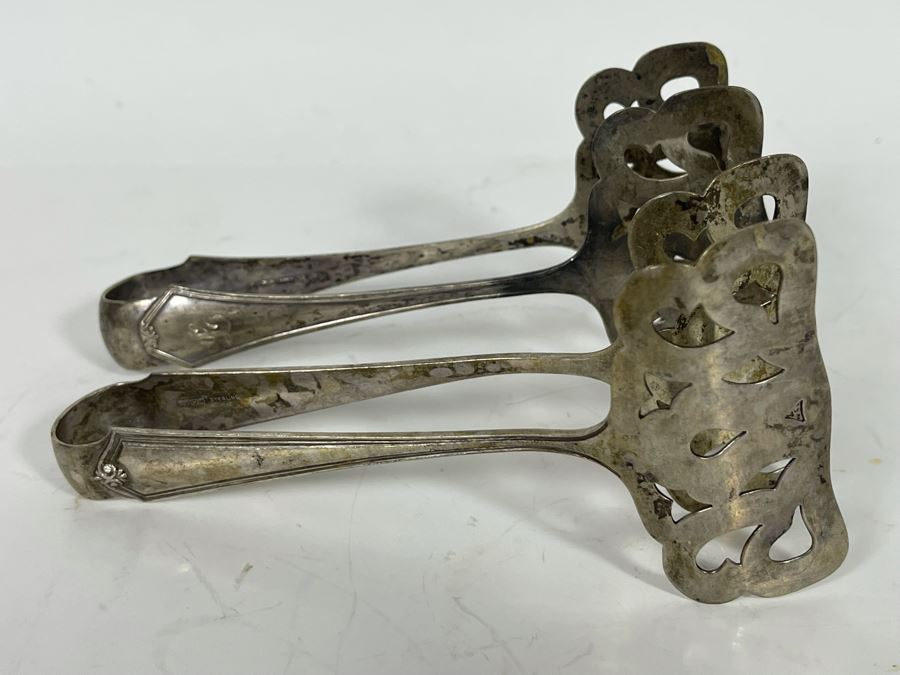Pair Of Antique Sterling Silver Toast Tongs Tong Pierced SSMC 112g Silver Melt Value $68 [Photo 11]