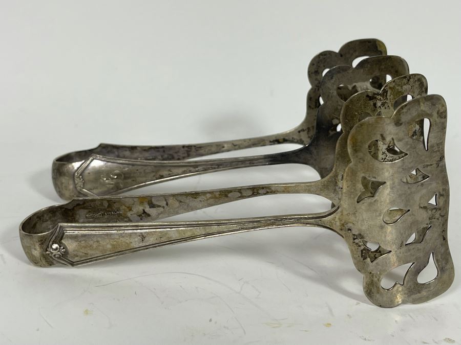 Pair Of Antique Sterling Silver Toast Tongs Tong Pierced SSMC 112g Silver Melt Value $68 [Photo 9]
