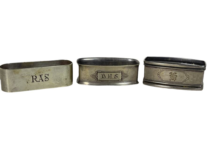 Three Vintage Sterling Silver Napkin Rings 55.6g [Photo 1]