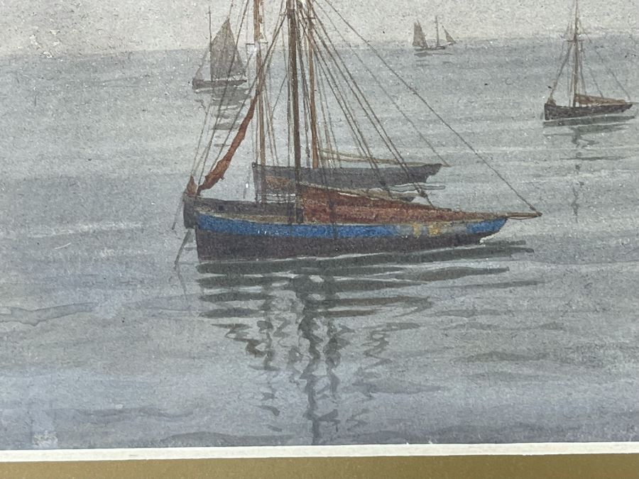 James Towers (United Kingdom) Antique 1879 Original Watercolor On Paper Sailboats Painting Framed Signed 10 X 7 Frame 17.5 X 14.5 [Photo 10]