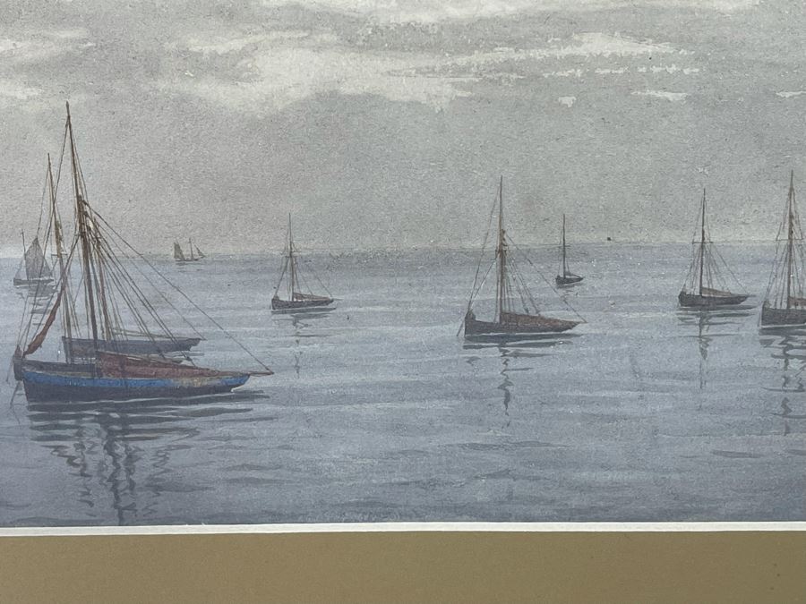 James Towers (United Kingdom) Antique 1879 Original Watercolor On Paper Sailboats Painting Framed Signed 10 X 7 Frame 17.5 X 14.5 [Photo 6]