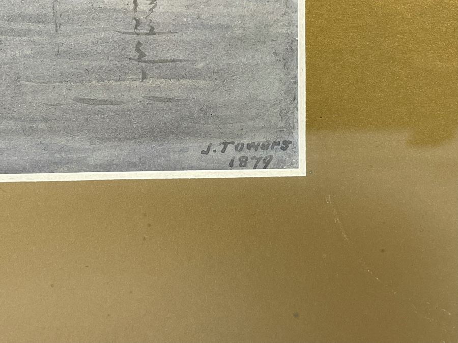 James Towers (United Kingdom) Antique 1879 Original Watercolor On Paper Sailboats Painting Framed Signed 10 X 7 Frame 17.5 X 14.5 [Photo 9]