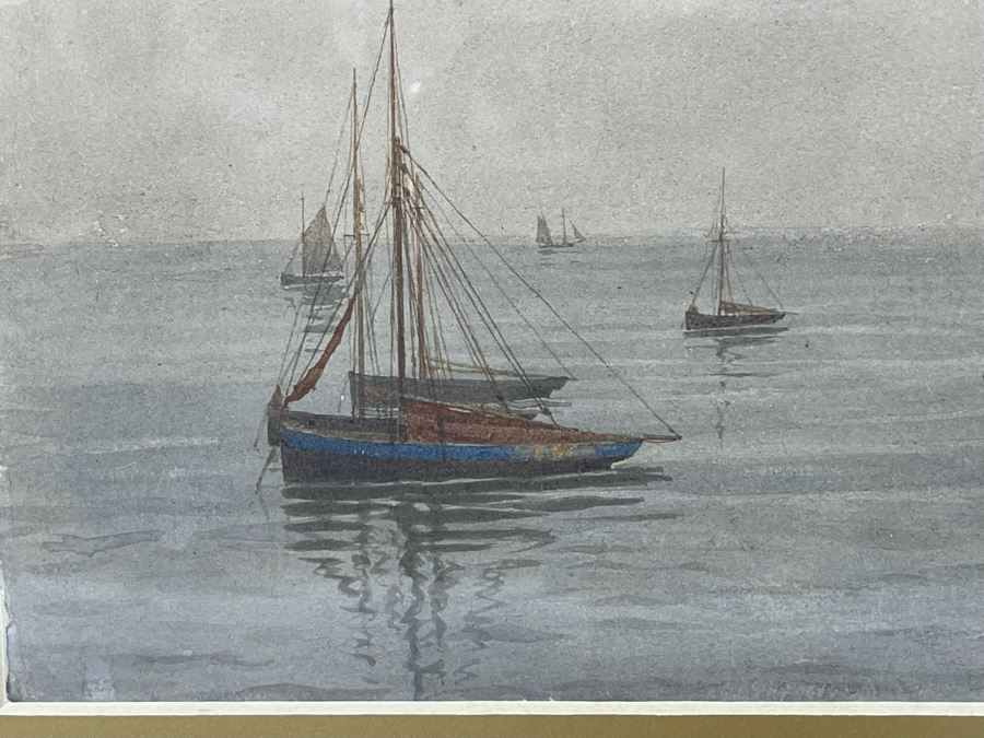 James Towers (United Kingdom) Antique 1879 Original Watercolor On Paper Sailboats Painting Framed Signed 10 X 7 Frame 17.5 X 14.5 [Photo 11]