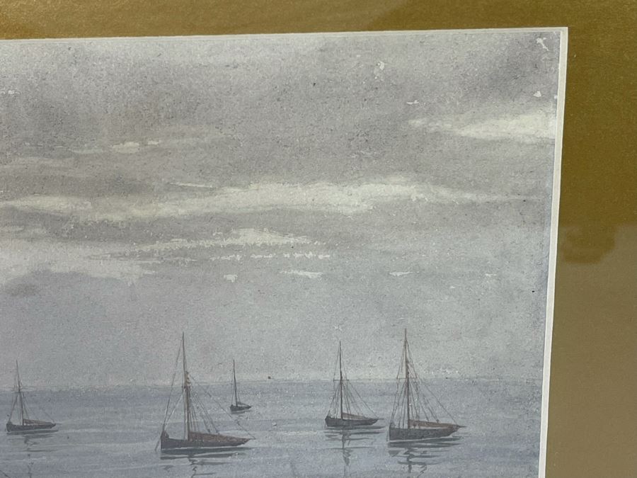 James Towers (United Kingdom) Antique 1879 Original Watercolor On Paper Sailboats Painting Framed Signed 10 X 7 Frame 17.5 X 14.5 [Photo 8]