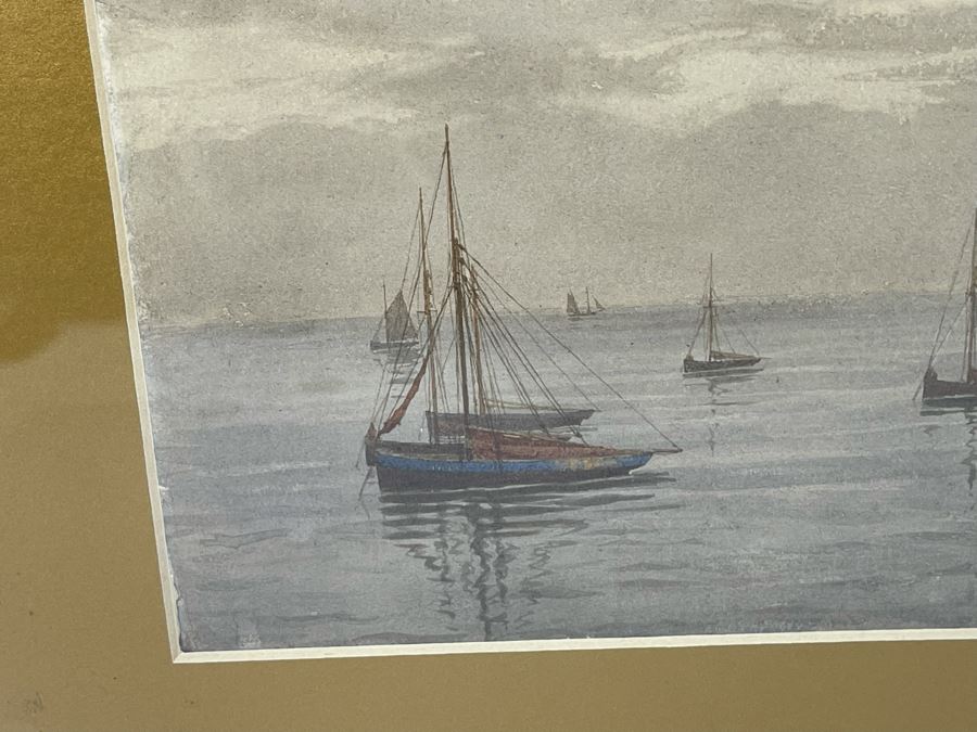 James Towers (United Kingdom) Antique 1879 Original Watercolor On Paper Sailboats Painting Framed Signed 10 X 7 Frame 17.5 X 14.5 [Photo 4]
