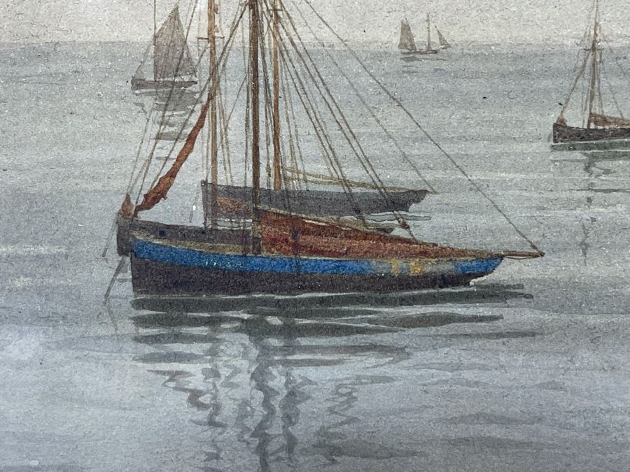 James Towers (United Kingdom) Antique 1879 Original Watercolor On Paper Sailboats Painting Framed Signed 10 X 7 Frame 17.5 X 14.5 [Photo 12]
