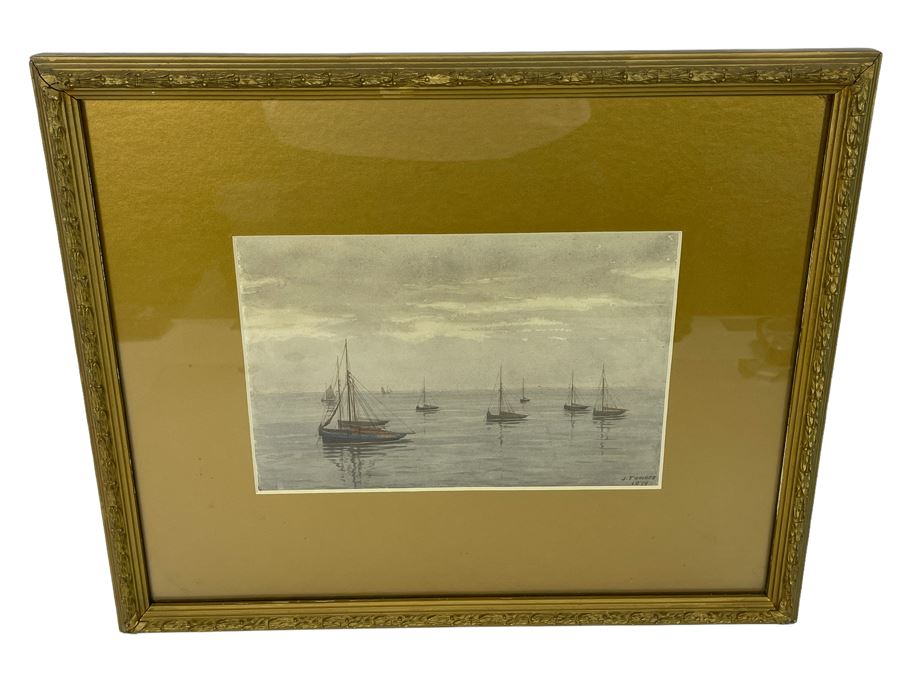 James Towers (United Kingdom) Antique 1879 Original Watercolor On Paper Sailboats Painting Framed Signed 10 X 7 Frame 17.5 X 14.5 [Photo 17]