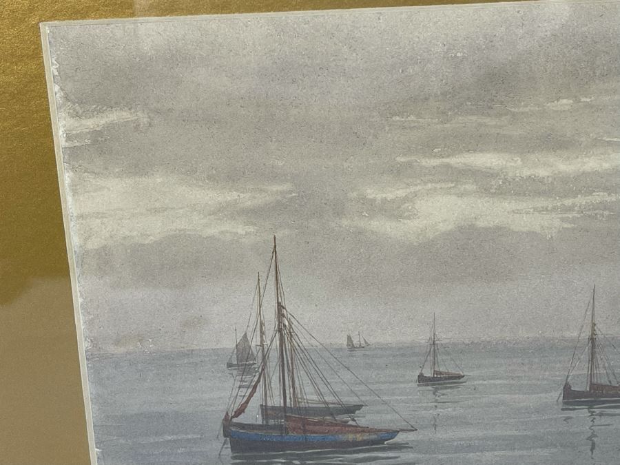 James Towers (United Kingdom) Antique 1879 Original Watercolor On Paper Sailboats Painting Framed Signed 10 X 7 Frame 17.5 X 14.5 [Photo 5]