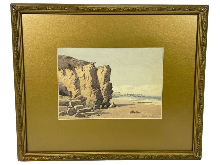 John McDougal (1851-1945, United Kingdom) Antique 1878 Original Watercolor On Paper Seascape Landscape Painting Framed Signed 10 X 7 Frame 17.5 X 14.5 [Photo 2]