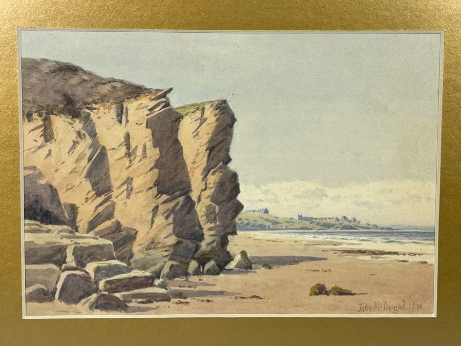 John McDougal (1851-1945, United Kingdom) Antique 1878 Original Watercolor On Paper Seascape Landscape Painting Framed Signed 10 X 7 Frame 17.5 X 14.5 [Photo 3]