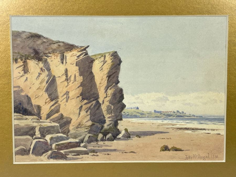 John McDougal (1851-1945, United Kingdom) Antique 1878 Original Watercolor On Paper Seascape Landscape Painting Framed Signed 10 X 7 Frame 17.5 X 14.5 [Photo 1]
