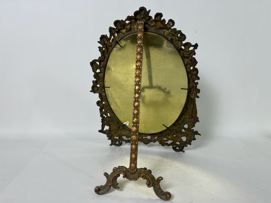 Vintage Repousse Copper Vanity Beveled Glass Mirror 13W X 18H [Photo 11]