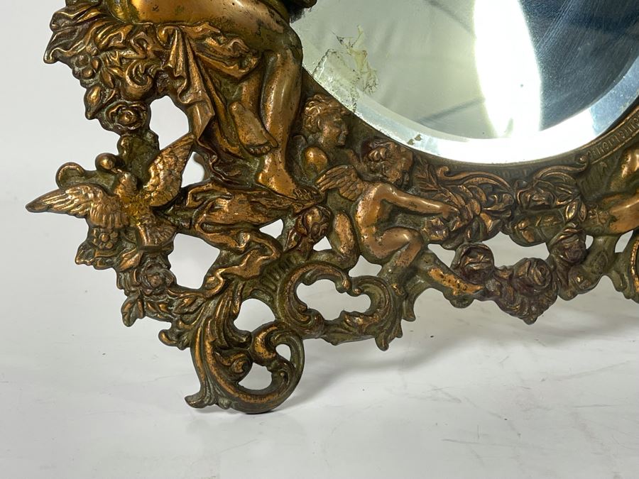 Vintage Repousse Copper Vanity Beveled Glass Mirror 13W X 18H [Photo 5]