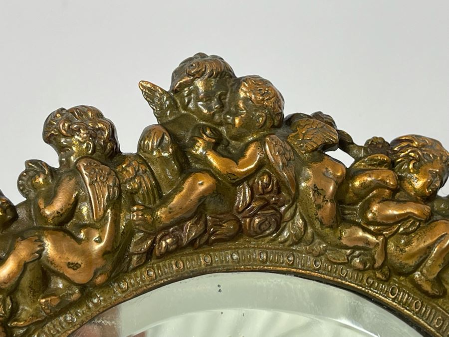 Vintage Repousse Copper Vanity Beveled Glass Mirror 13W X 18H [Photo 9]