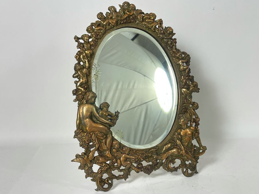 Vintage Repousse Copper Vanity Beveled Glass Mirror 13W X 18H [Photo 2]