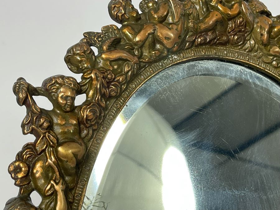 Vintage Repousse Copper Vanity Beveled Glass Mirror 13W X 18H [Photo 10]