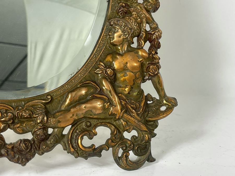 Vintage Repousse Copper Vanity Beveled Glass Mirror 13W X 18H [Photo 6]