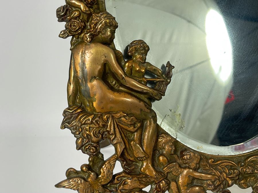 Vintage Repousse Copper Vanity Beveled Glass Mirror 13W X 18H [Photo 4]
