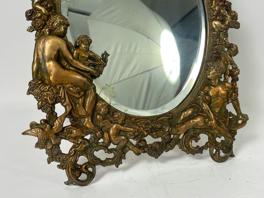 Vintage Repousse Copper Vanity Beveled Glass Mirror 13W X 18H [Photo 3]