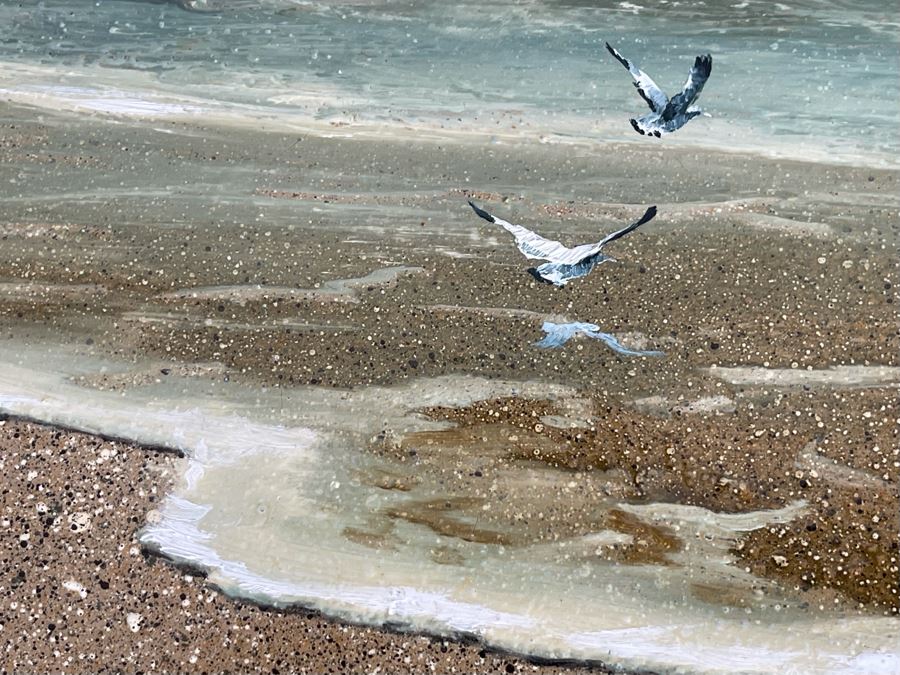 Original Jacquelynn Kresman Ocean Painting On Board (Appears To Be Big Rock In La Jolla) 14 X 11, Framed 16 X 13 [Photo 12]