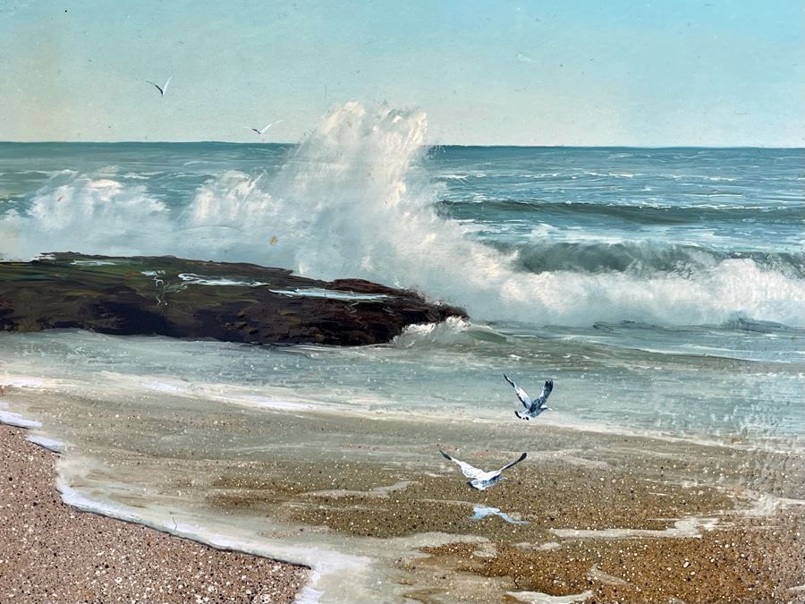 Original Jacquelynn Kresman Ocean Painting On Board (Appears To Be Big Rock In La Jolla) 14 X 11, Framed 16 X 13 [Photo 6]