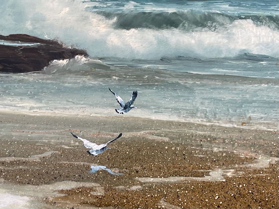 Original Jacquelynn Kresman Ocean Painting On Board (Appears To Be Big Rock In La Jolla) 14 X 11, Framed 16 X 13 [Photo 7]