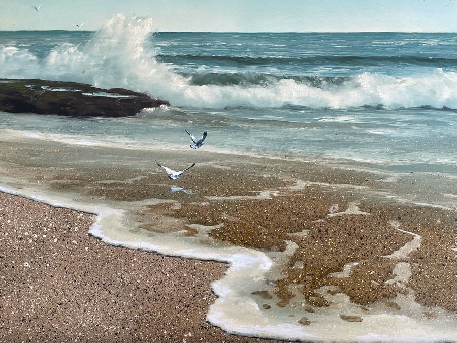 Original Jacquelynn Kresman Ocean Painting On Board (Appears To Be Big Rock In La Jolla) 14 X 11, Framed 16 X 13 [Photo 5]