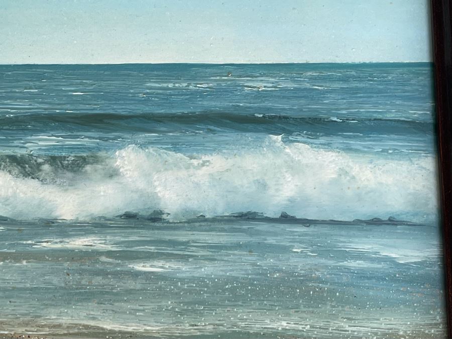 Original Jacquelynn Kresman Ocean Painting On Board (Appears To Be Big Rock In La Jolla) 14 X 11, Framed 16 X 13 [Photo 9]