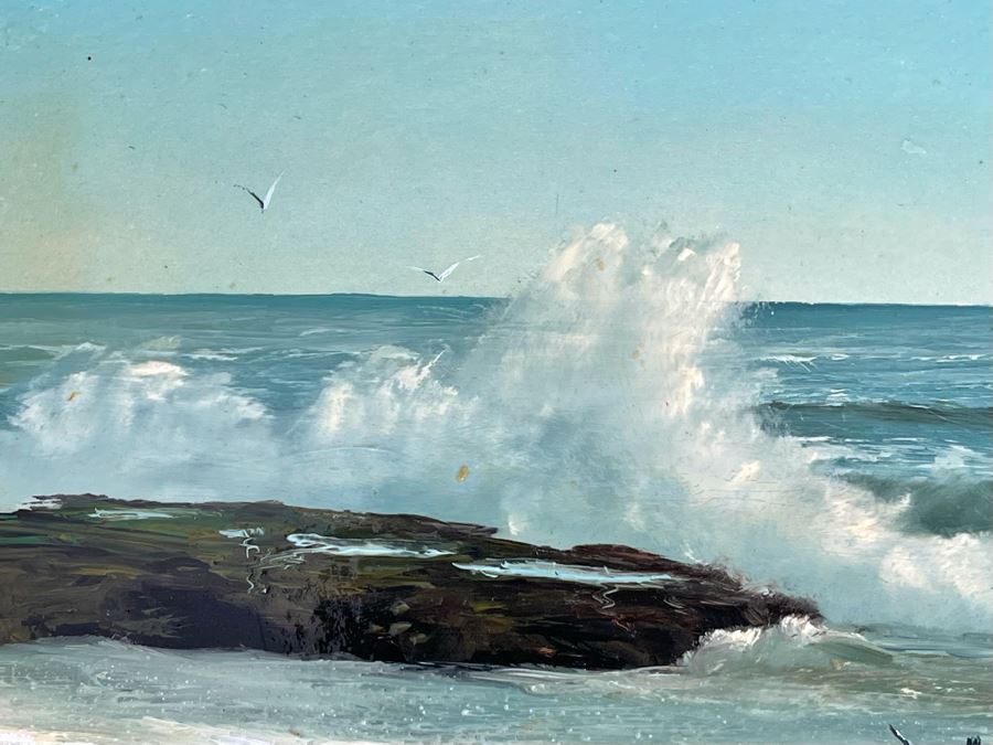 Original Jacquelynn Kresman Ocean Painting On Board (Appears To Be Big Rock In La Jolla) 14 X 11, Framed 16 X 13 [Photo 13]