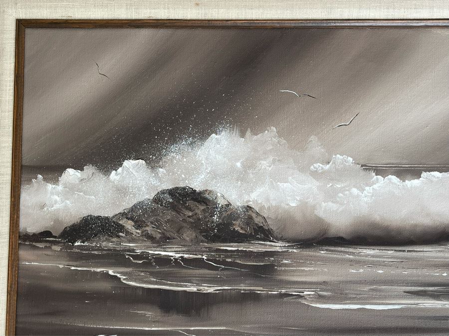 Original Vintage 1979 Seascape Ocean Painting By Dottie Telles 24 X 12, Framed 31 X 19 [Photo 5]